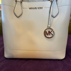 Michael Kors White Leather Tote with Gold Accents